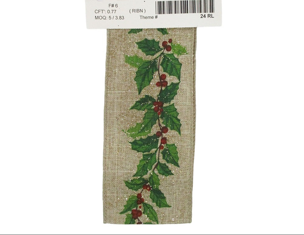 Listón c/Holly Berry 2.5"x10yd