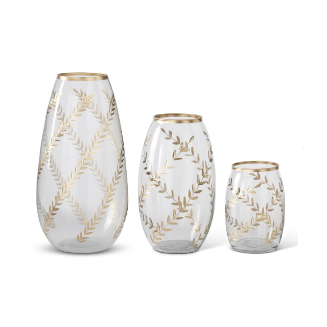 Bases de Cristal c/hojas Oro S/3