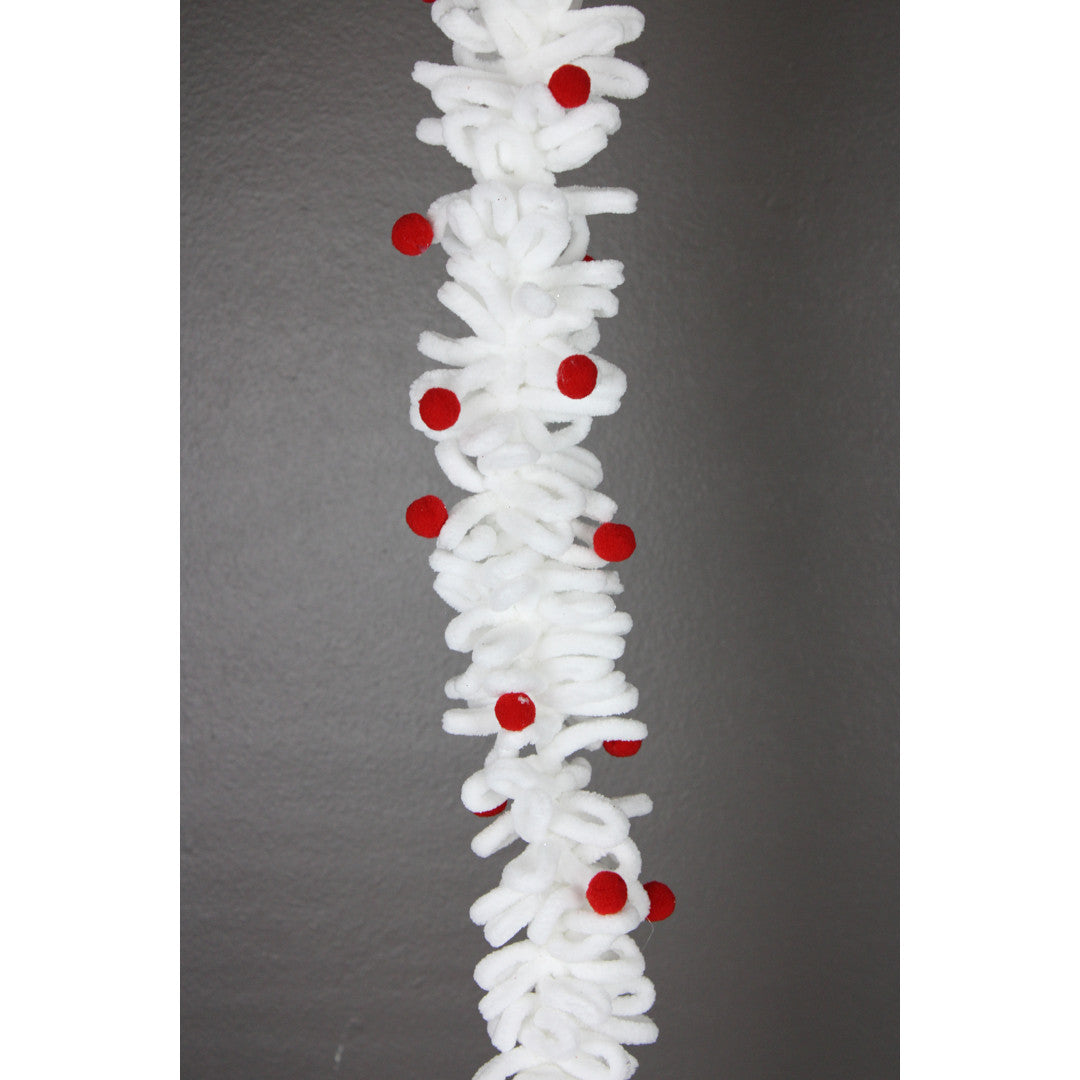 Guirnalda Blanca Pompones Rojo 48"