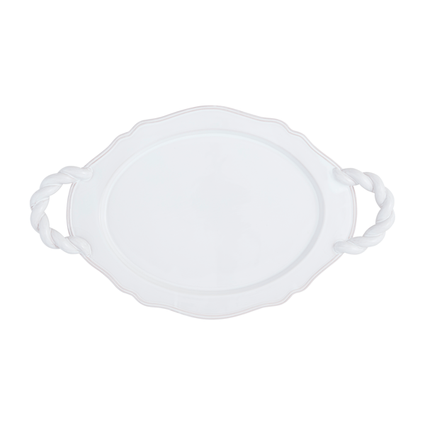 Charola Cerámica Blanca Twisted Handle