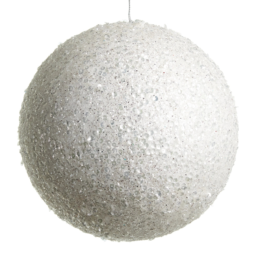7" White Iced Ball Ornament