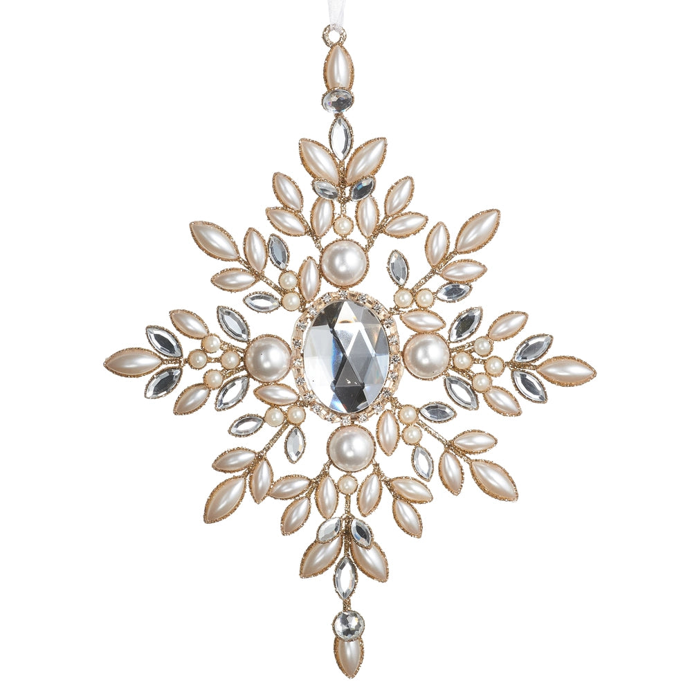 9" Jewel and Pearl Snowflake Ornament