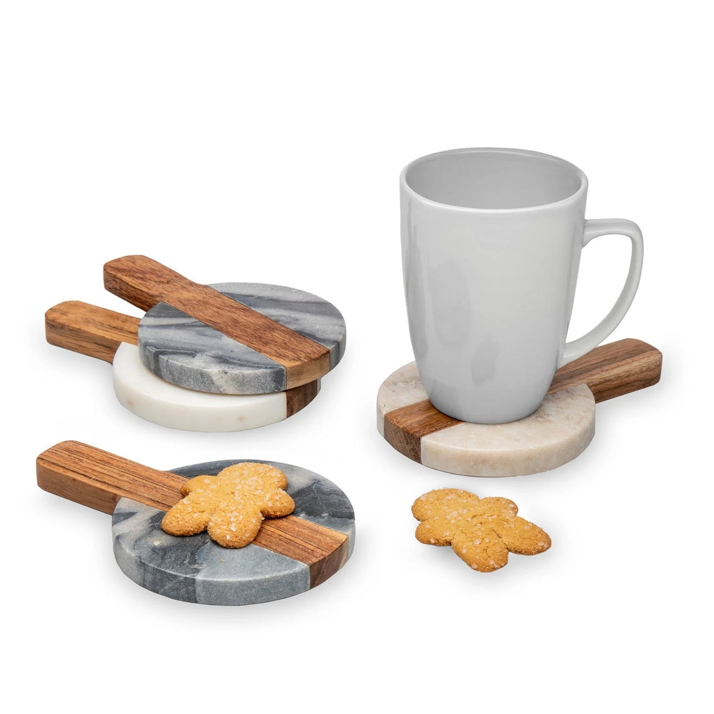 Portavasos de madera/mármol con agarradera S/5