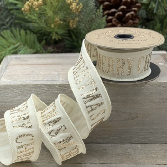 Listón Merry Christmas Crema 1.5"x10yd