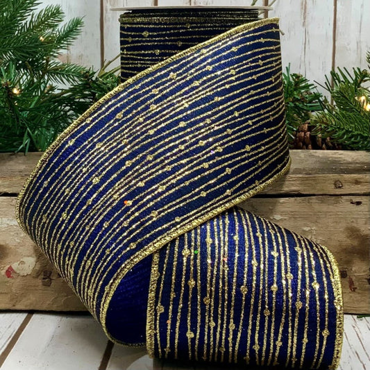 Listón Azul Marino Rayas 4"x10yd