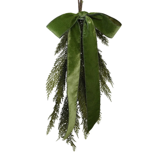 Moño Verde Olivo Terciopelo 2.5"