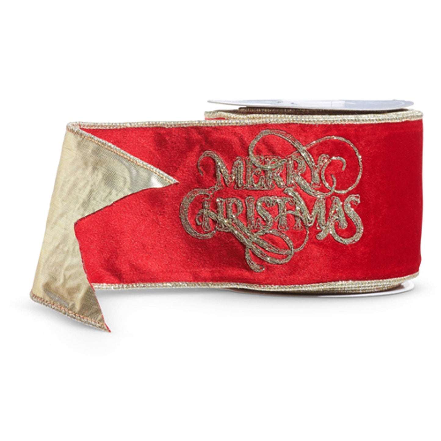 Listón Rojo Merry Cmas Bordado 4"x10 yd