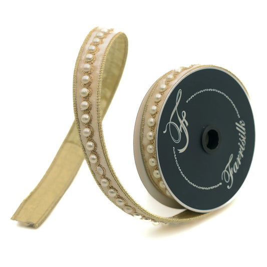 Listón Crema con Perlas 1"x5yd