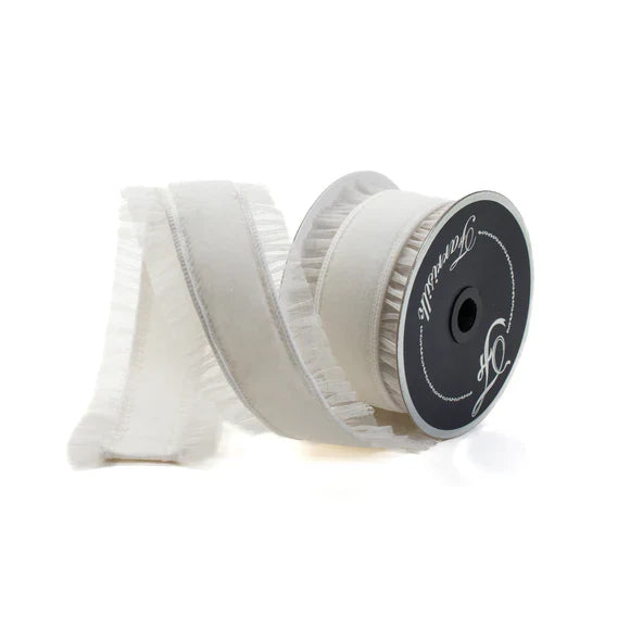 Listón Sheer Ruffle Blanco 3"x10yd