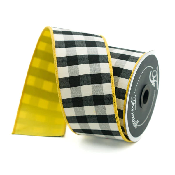 Listón Cuadros B/N Amarillo