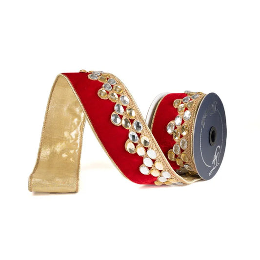Listón Rojo con Aplicaciones Crown Jewels 2.5"x5yd