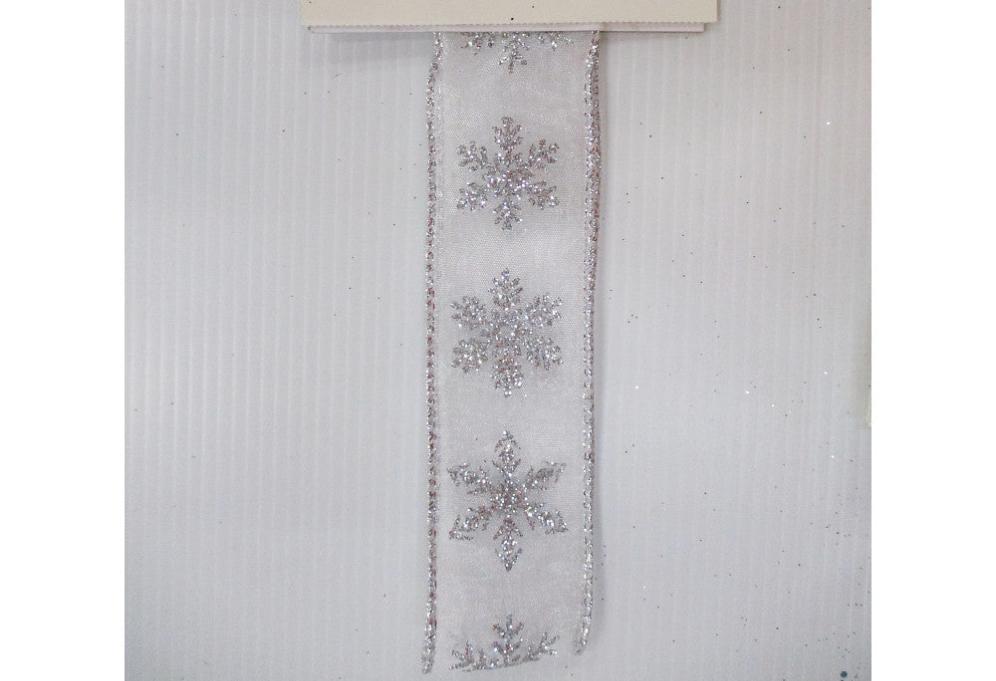 Listón Copos Plata 1.5"x 10 yds