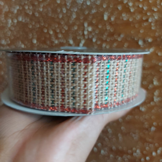 Listón Yute c/ franjas rojas y verdes