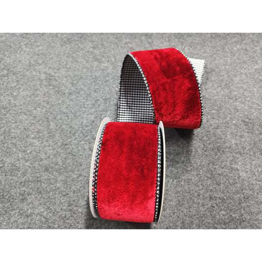 Listón Terciopelo Rojo/Cuadros blanco y negro
