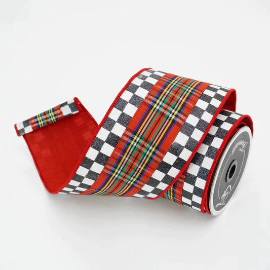 Listón escosés con cuadros blanco y negro