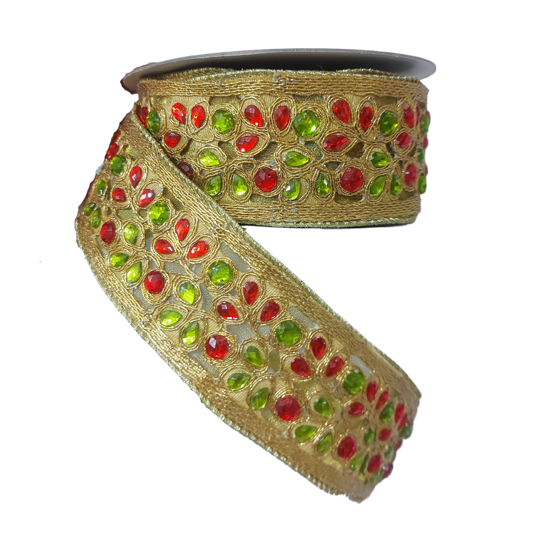 Listón gemas rojo/verde