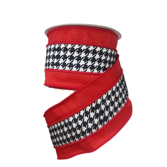 Listón a cuadros Blanco y Negro con Rojo