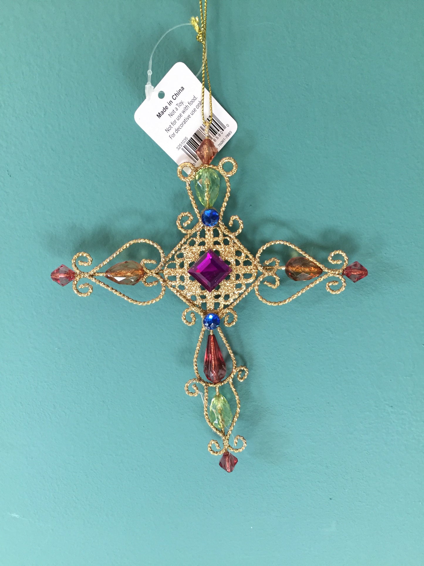 Colguije de Cruz dorada con gema de color (por pieza)