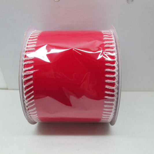 Listón Bordado Rojo/Bco  4"x10Yd