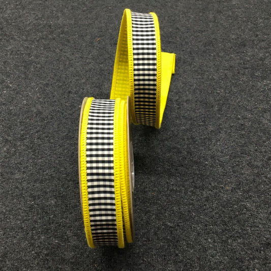 Listón Mini Cuadros Amarillo 1"x10yd