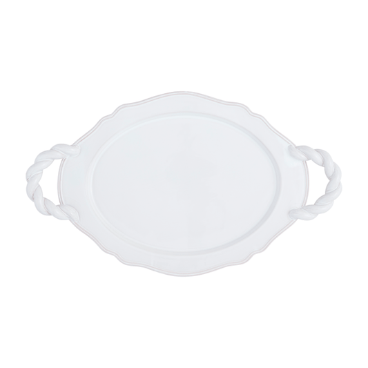 Charola Cerámica Blanca Twisted Handle