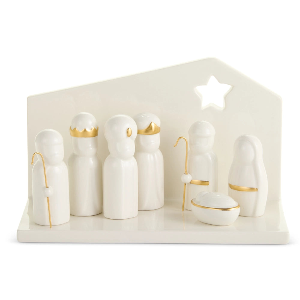 7" White Nativity with Creche