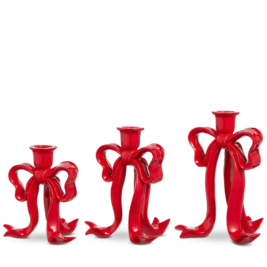 Portavelas Moño Rojo 9" Set 3