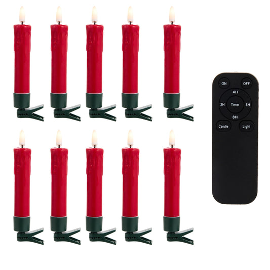 Set de 10 Velas Rojas Clip-On con Goteo y Control Remoto 5"