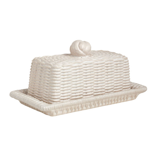 Mantequillera Canasta Ceramica Blanca