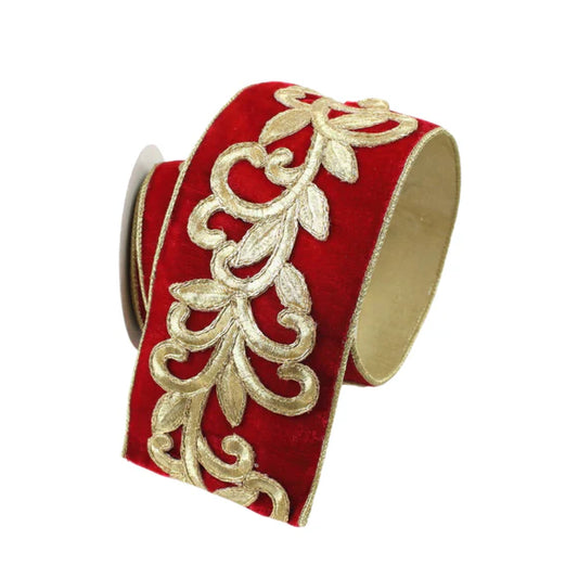 Listón Rojo Grecas Doradas 4"x5yd