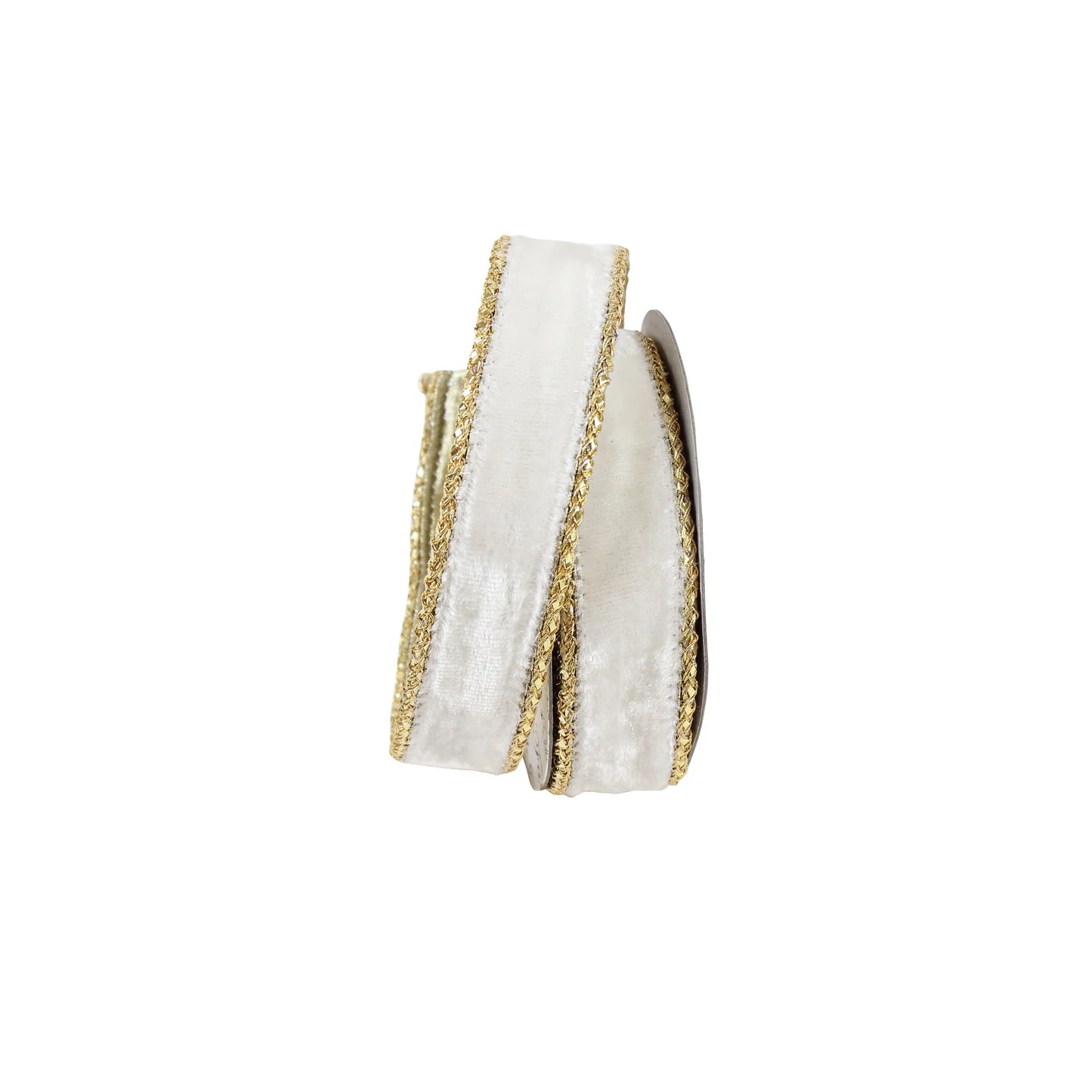Listón Terciopelo Blanco/Dorado 1"x10yd