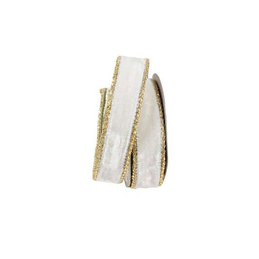 Listón Terciopelo Blanco/Dorado 1"x10yd