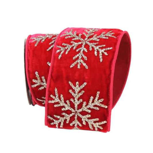 Listón Glitter Snowflakes Rojo 4"X5YD