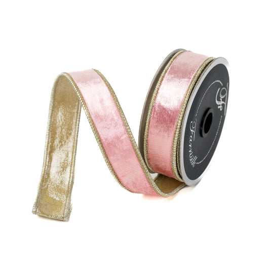Listón Terciopelo Rosa/Dorado 1"x10yd