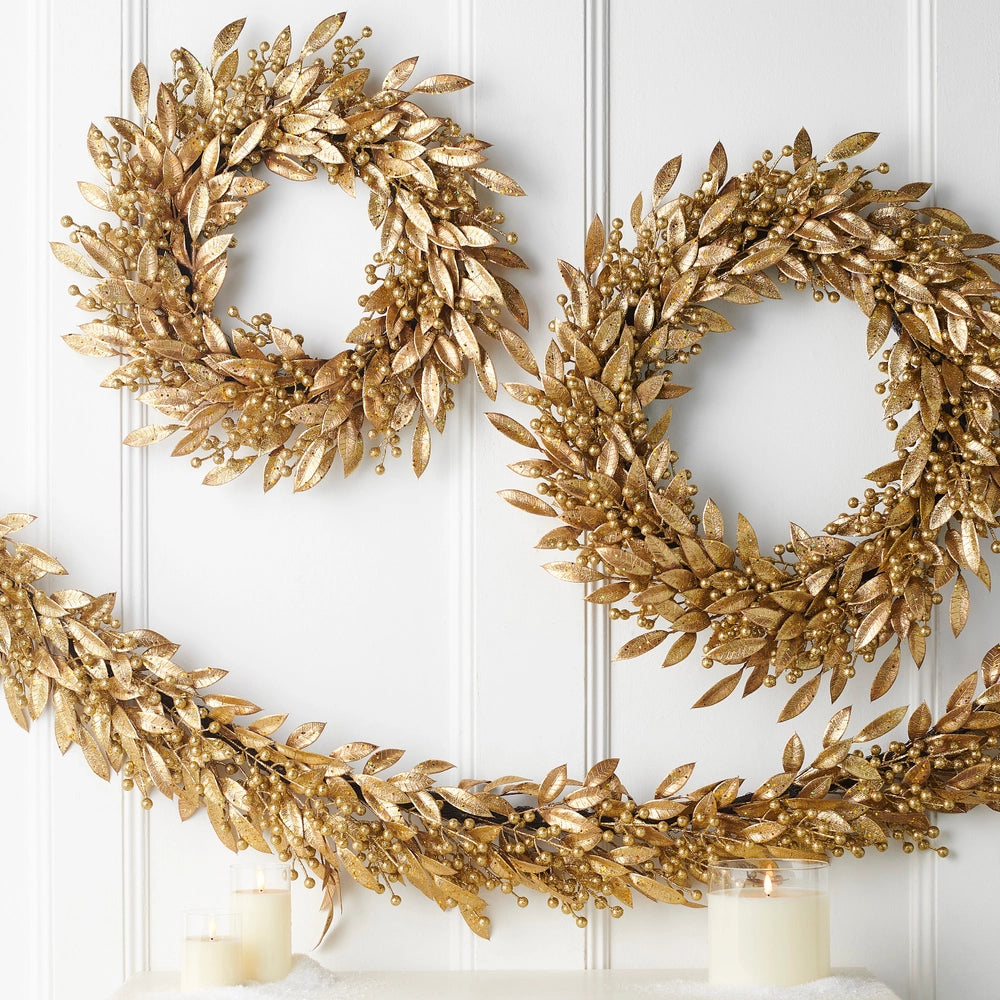 30" Gold Leaf and Berry Wreath