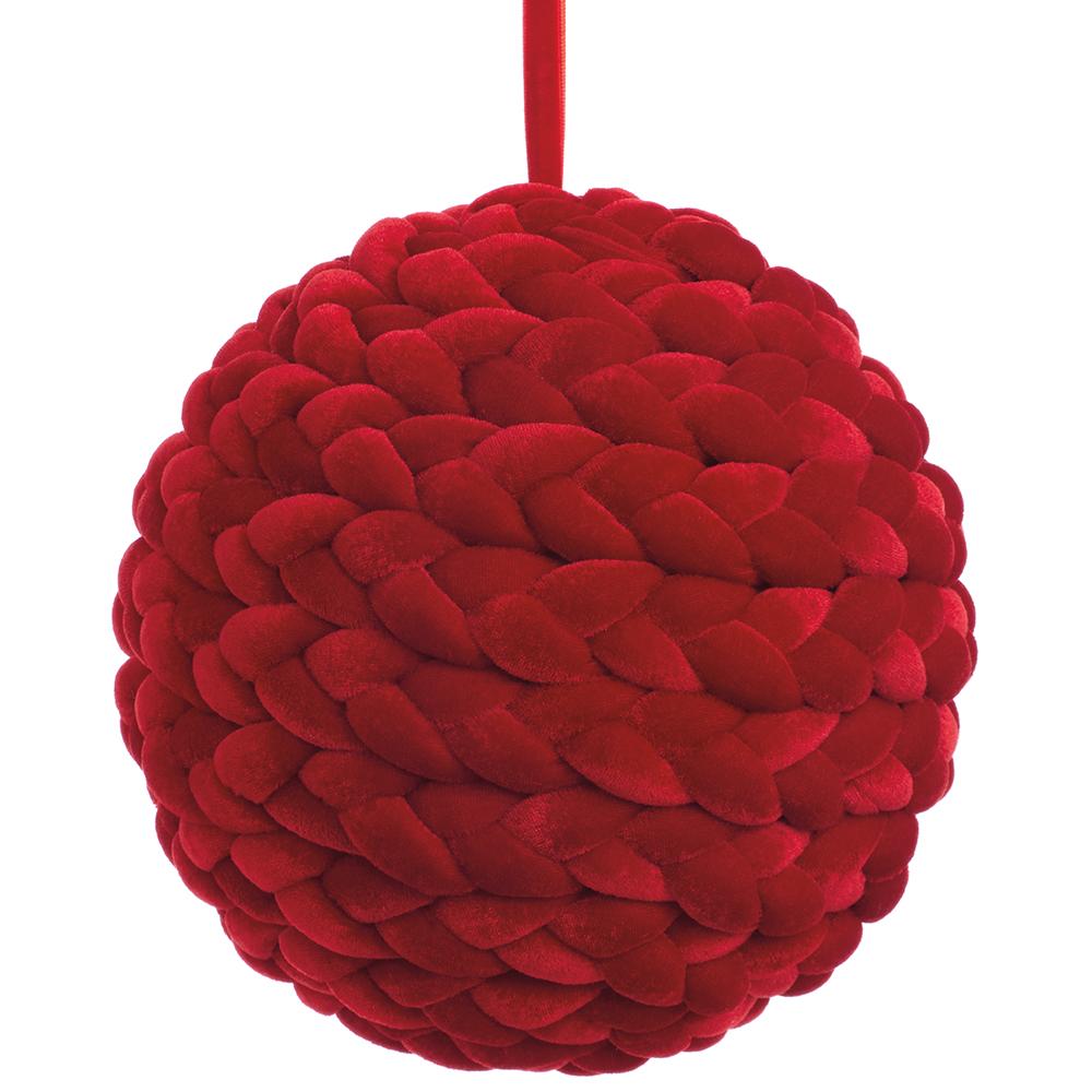 Esfera de Terciopelo Trenzado Rojo 8"