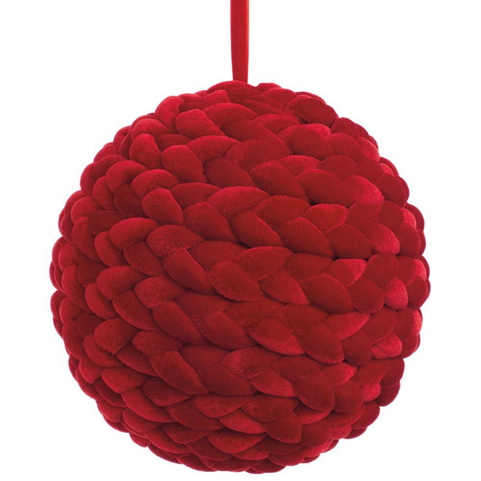 Esfera de Terciopelo Trenzado Rojo 8"