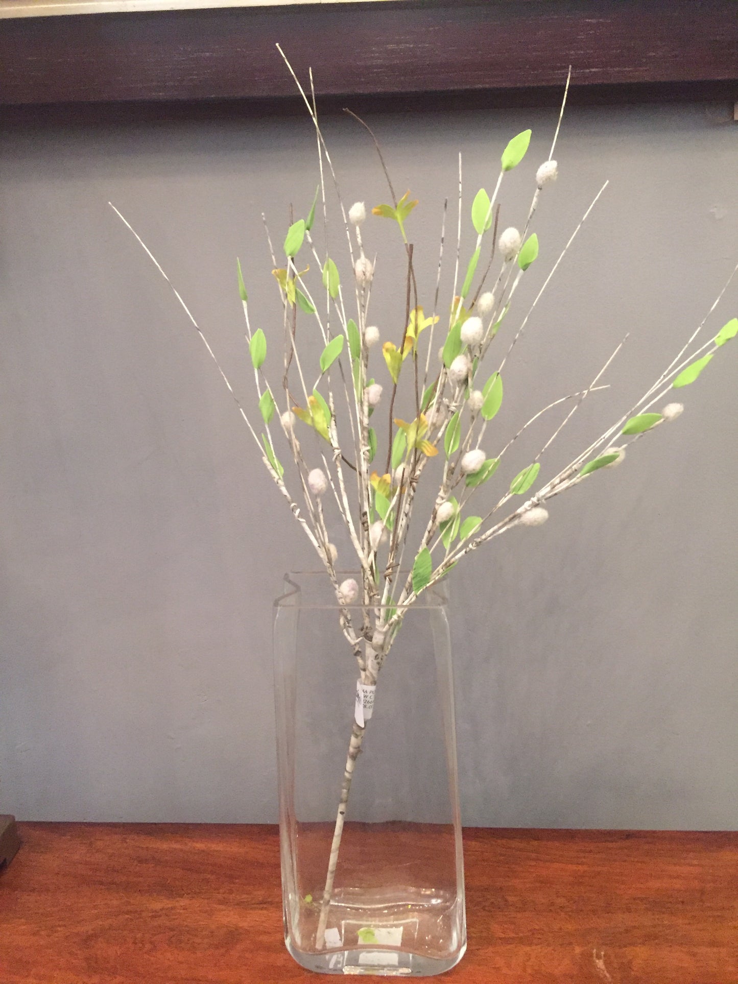 Follaje artificial tipo Rama Pussy Willow con hojas (por pieza)