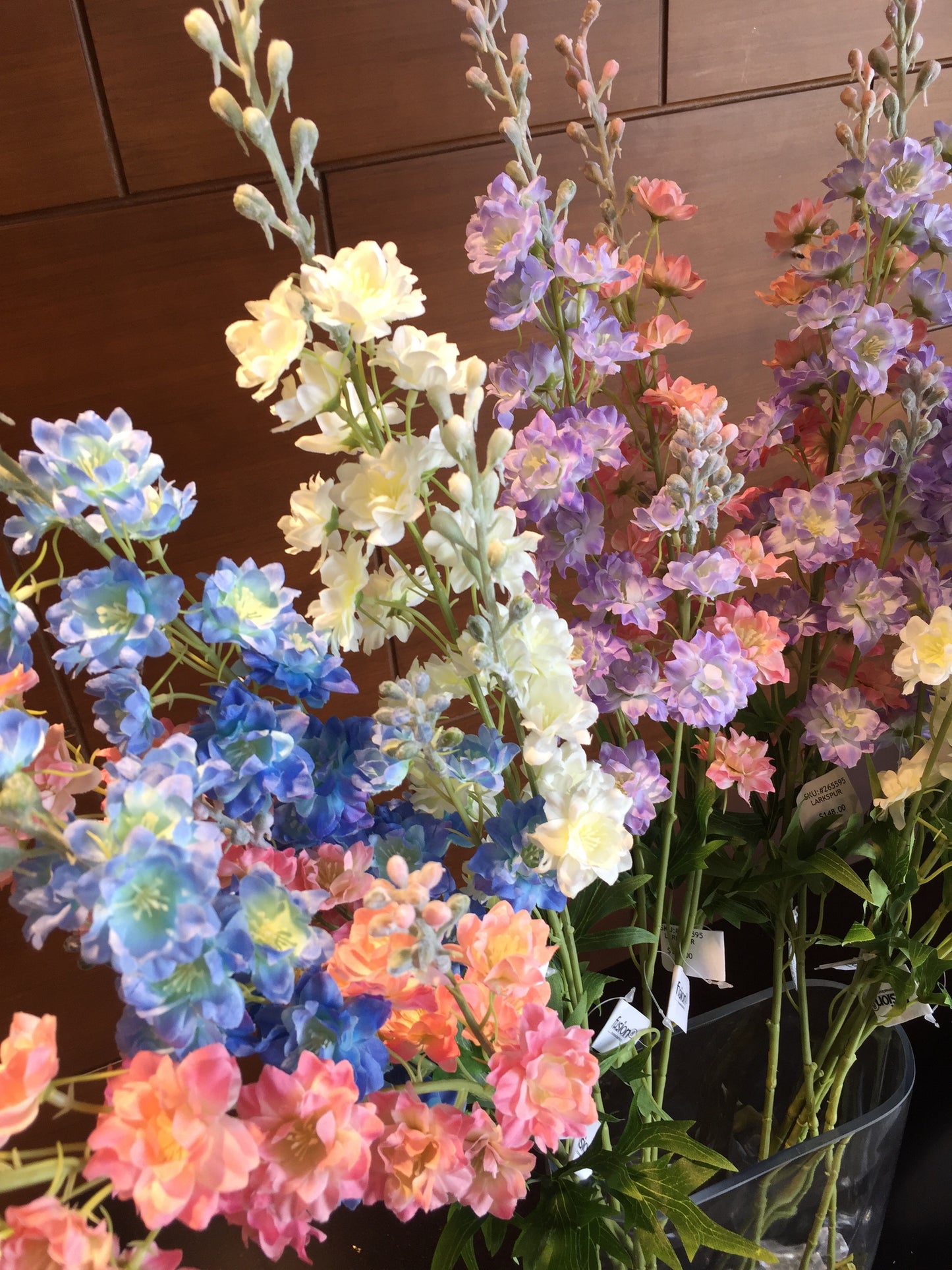 Flor artificial tipo Larkspur (por pieza disponible en: Blanca, Rosa, Lila y Azul)