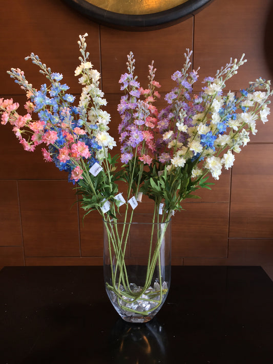Flor artificial tipo Larkspur (por pieza disponible en: Blanca, Rosa, Lila y Azul)