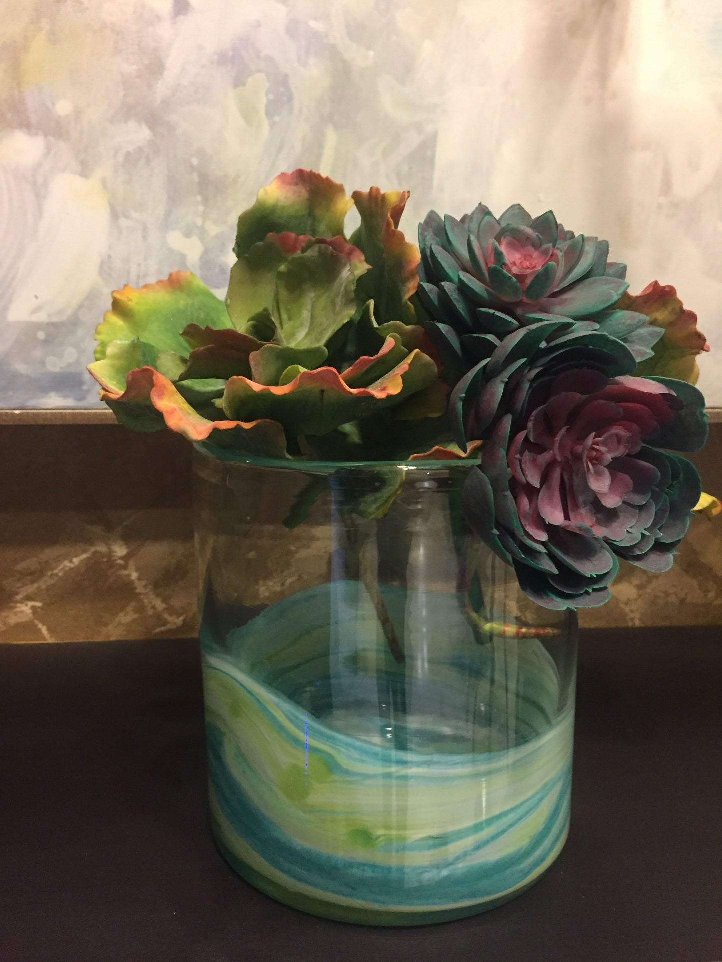 Base de florero mediano color turqueza de cristal (por pieza)